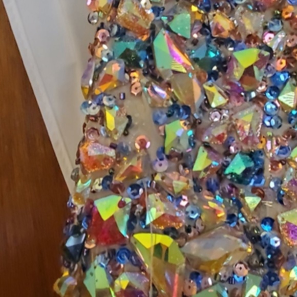 Jovani 946 Beige Multicolor Gem Stone Formal Dress - Picture 8 of 9